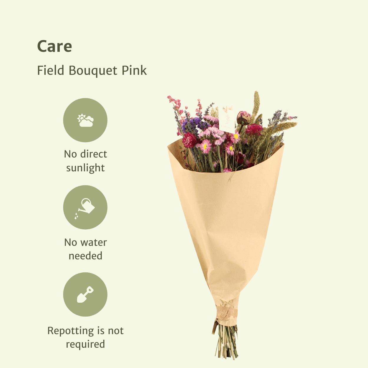 Veld boeket droogbloemen - Pink - ↨60cm