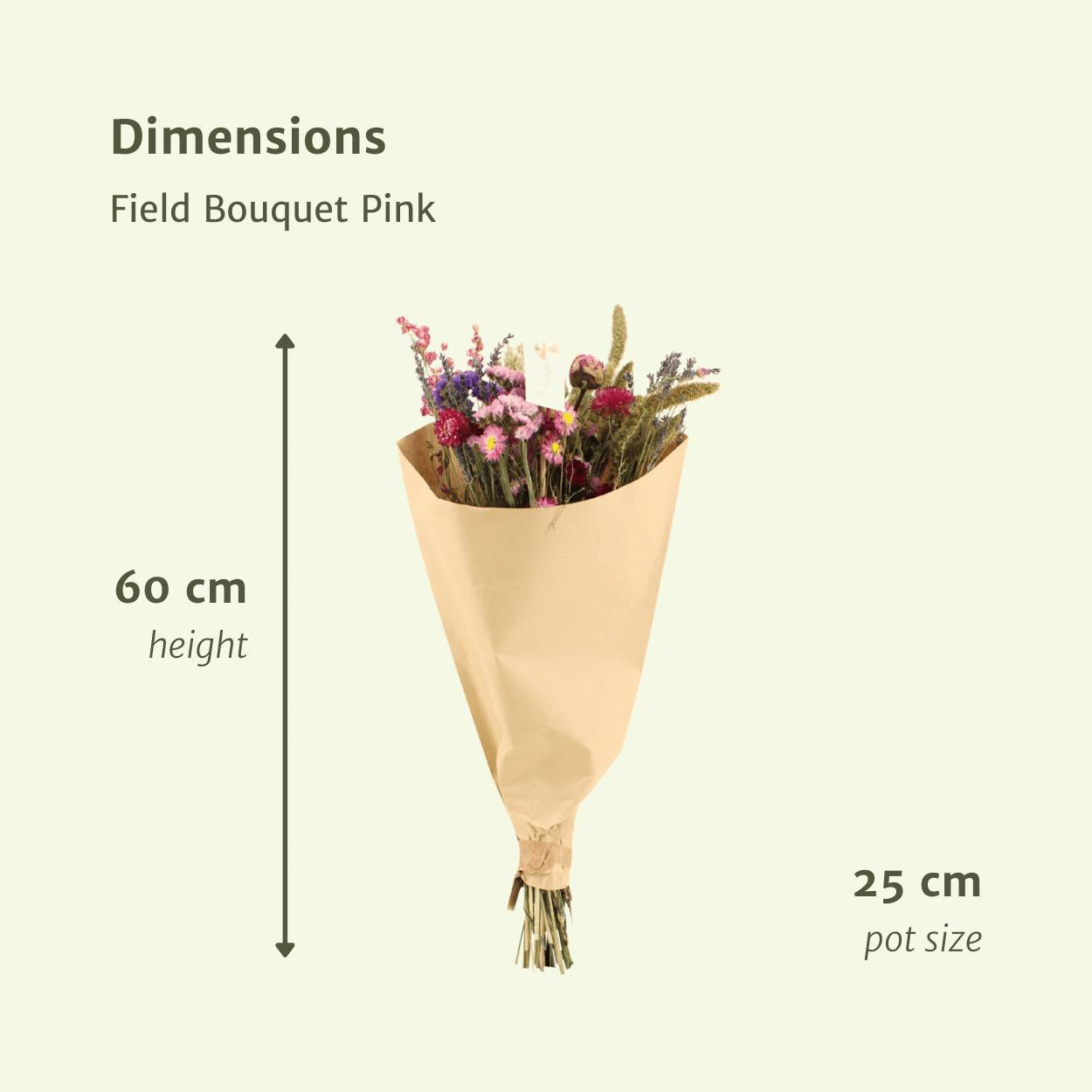 Veld boeket droogbloemen - Pink - ↨60cm